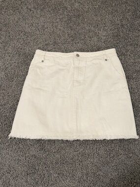 Honey Belle White Denim Mini Skirt with Frayed Hem